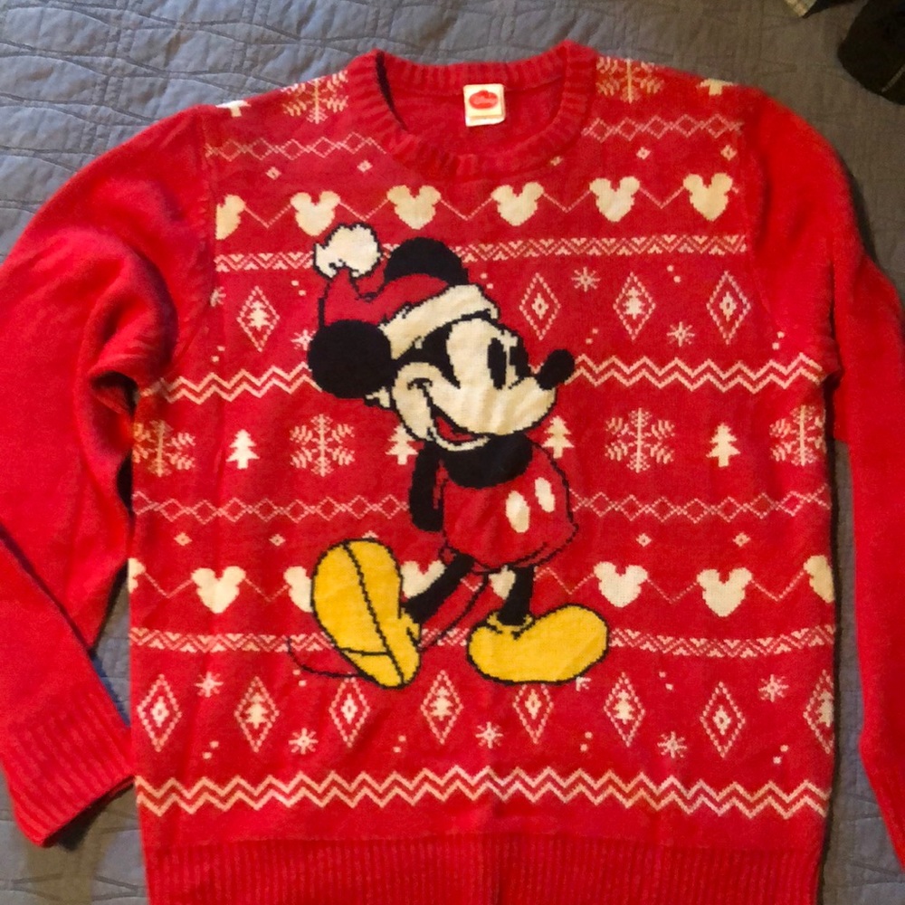 Large red Mickey Mouse ugly Christmas sweater